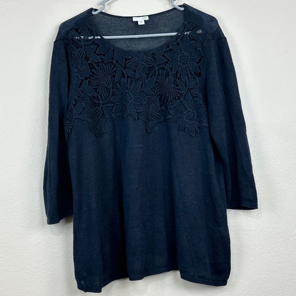 J. Jill Women's Large Navy Lightweight Breathable Linen Blend Top Sweater - Picture 1 of 6